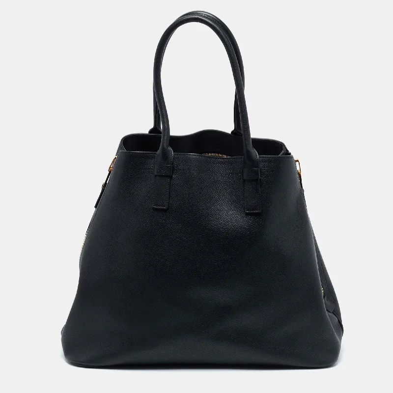 Handle bags with bold text for statements -Tom Ford Black Leather Jennifer Tote