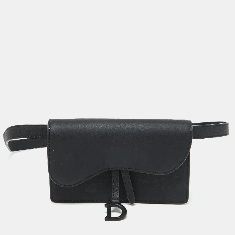 Handle bags with modern cutouts for style -Dior Black Leather Saddle Flap Belt Bag