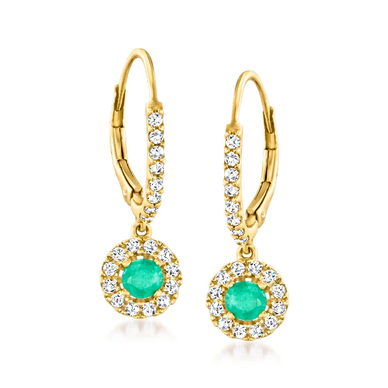 Drop Earrings for Work Attire -Ross-Simons Emerald and . White Zircon Drop Earrings in 18kt Gold Over Sterling