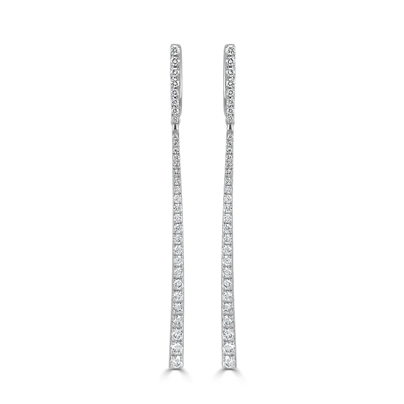 Drop Earrings for Gym Workout -Joelle Collection Diamond Long Dangle Earrings 14K White Gold 1.33 CTW 2.5"