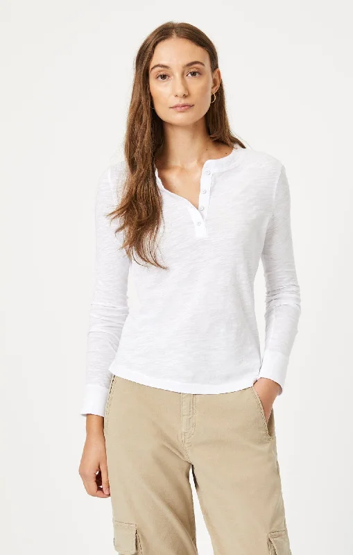 Maximalist Blouses for Bling -HENLEY T-SHIRT IN WHITE