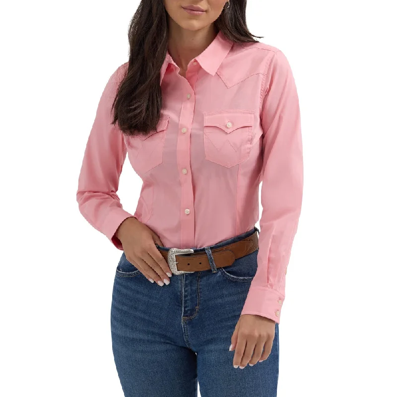 Push Back Blouses for Convenience -Wrangler Womens Pink Western Shirt - 112358016