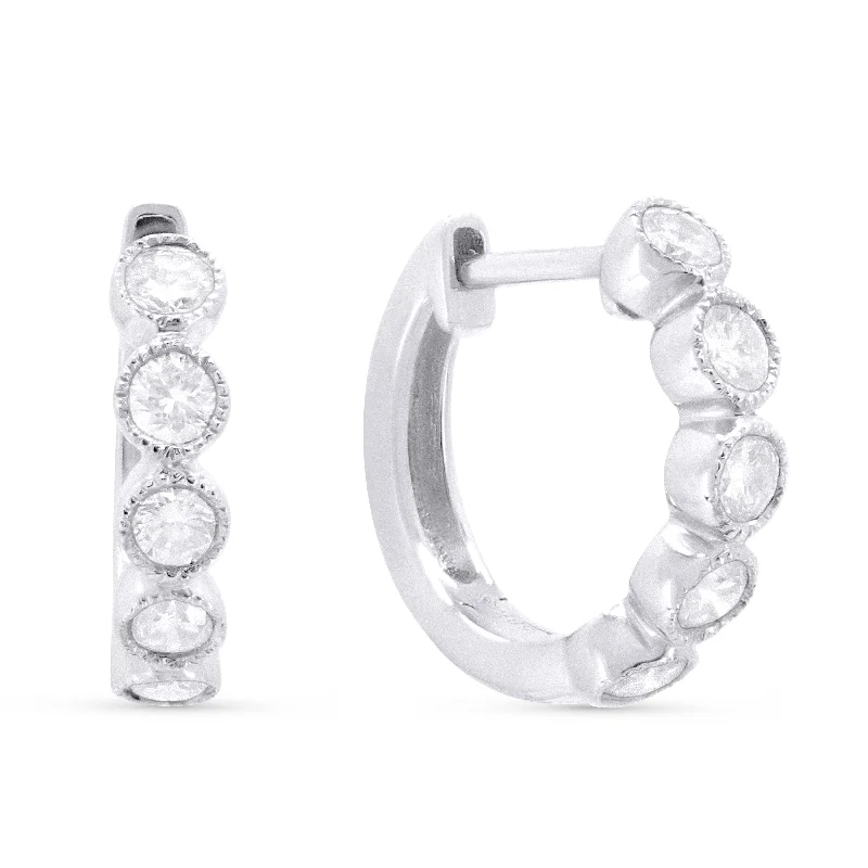 Retro Drop Earrings for Nostalgia -0.44Ct White Diamond Hoops Earrings In 14K White Gold