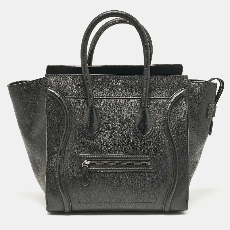 Handle bags with hidden pockets for security -Celine Black Leather Mini Luggage Tote