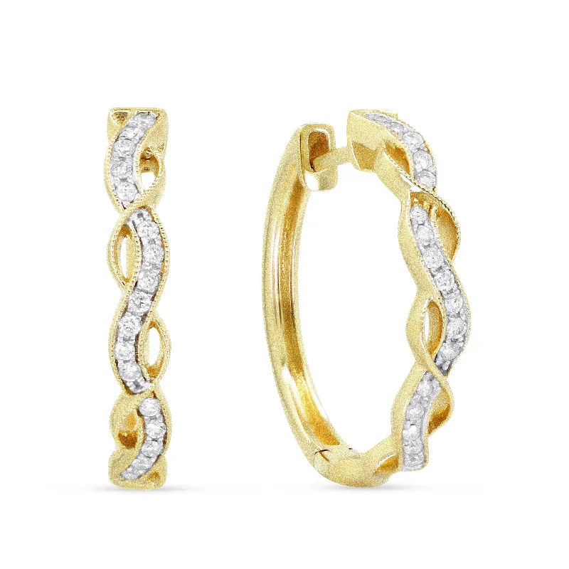 Heavy Duty Drop Earrings for Durability -0.18Ct White Diamond Hoops Earrings In 14K Yellow Gold