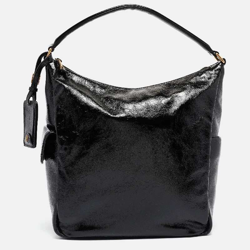 Handle bags with detachable pouches for versatility -Yves Saint Laurent Black Patent Leather Multy Hobo