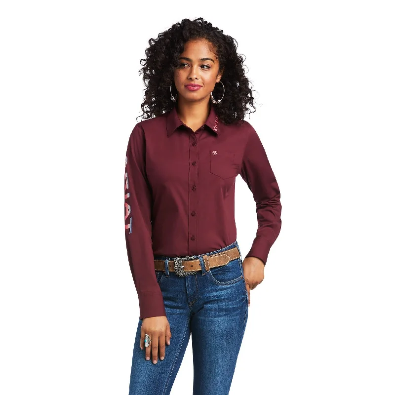 Adjustable Blouses for Fit -Ariat Women's Kirby Long Sleeve Dark Red Button Down Shirt (Regular and Plus Sizes)