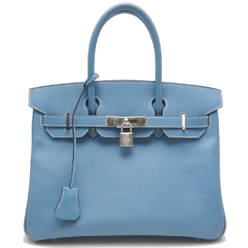 Handle bags with bold logos for branding -Hermes Birkin 30 Handbag Blue Jean