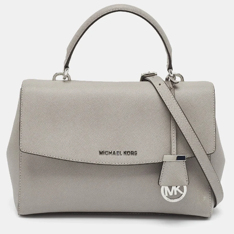 Handle bags with sleek black for elegance -Michael Kors Grey Leather Medium Ava Top Handle Bag