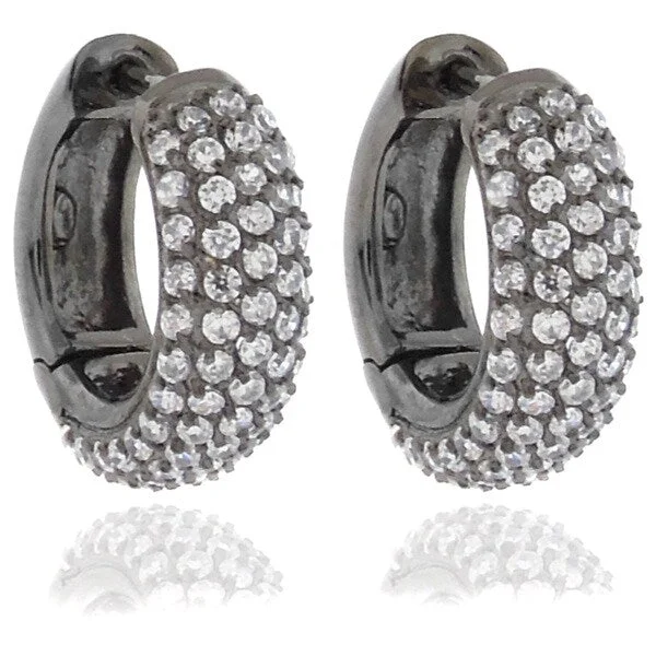 Diamond Drop Earrings for Luxury -Dolce Giavonna Black Plated Brass White Cubic Zirconia Hoop Earrings