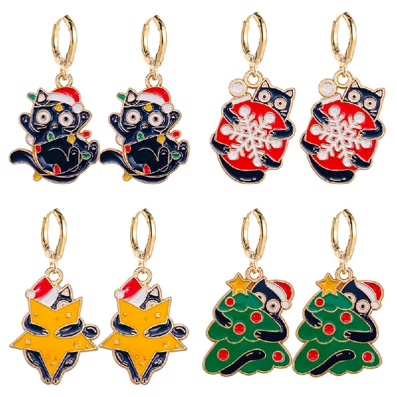 Drop Earrings for Everyday Glamour -Wholesale Christmas Cute Lights Cat Christmas Tree Alabaster Earrings