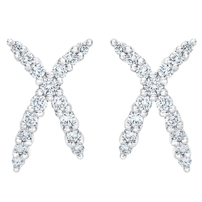 Drop Earrings with Floral Motifs -1/2Ct T.W. Diamond Fashion Women's X Shape Lab Grown Earrings 10k Gold Studs