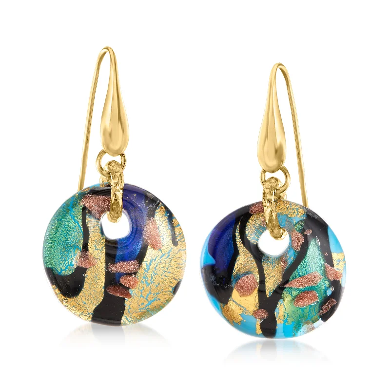 Drop Earrings for Party Look -Ross-Simons Italian Multicolored Murano Glass Drop Earrings in 18kt Gold Over Sterling