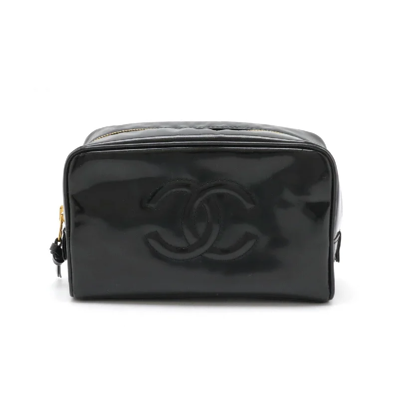 Handle bags with wide openings for access -Chanel Coco Mark Patent Leather Clutch Bag