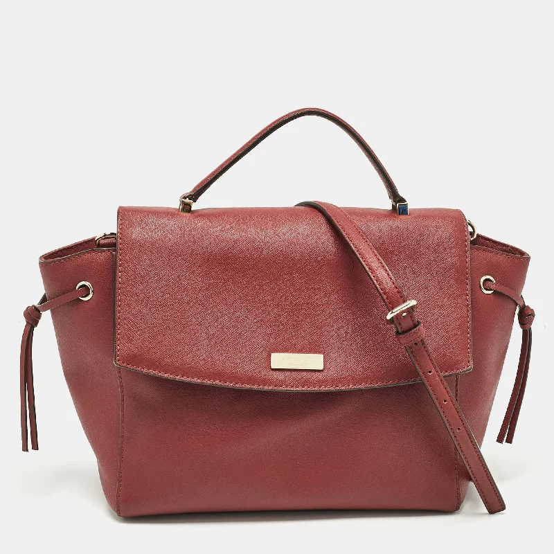 Handle bags with colorful handles for flair -Kate Spade Maroon Leather Way Lilah Top Handle Bag