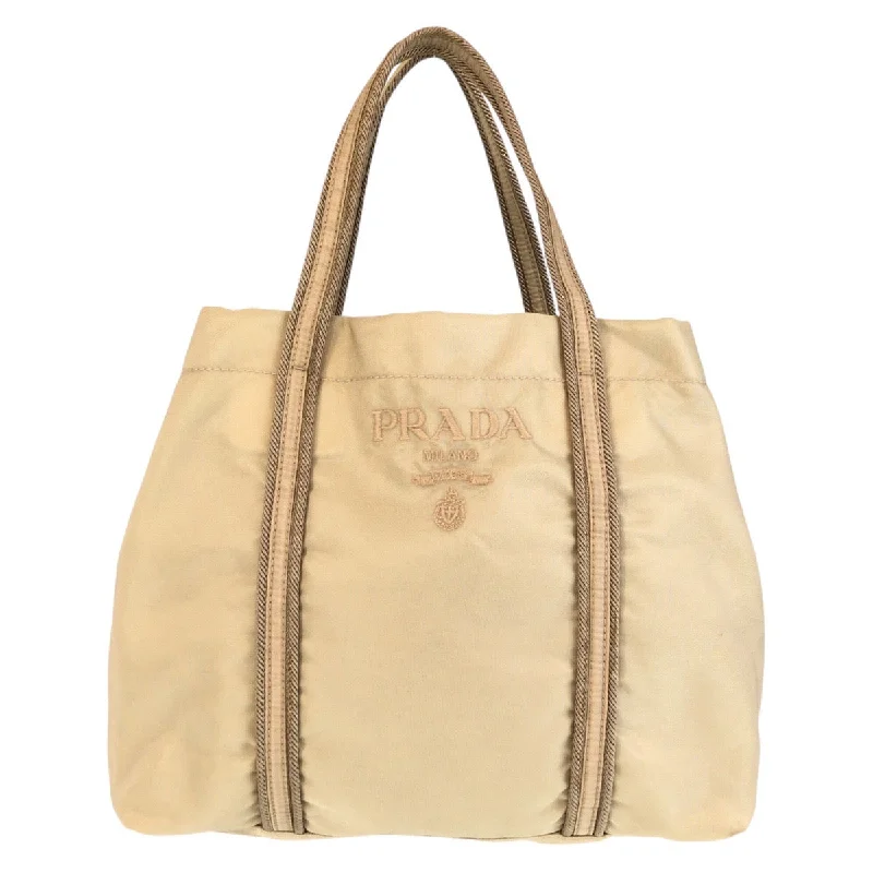 Handle bags with metallic finishes for shine -Prada Nylon Tessuto Embroidered Tote Bag