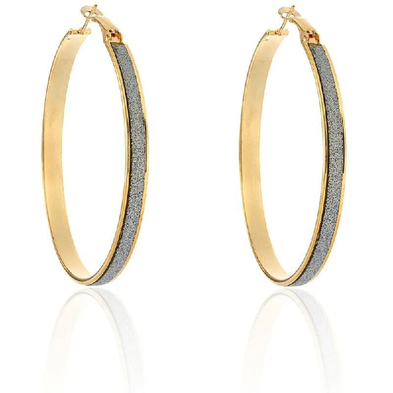 Drop Earrings with Filigree Work -Dolce Giavonna Large Goldtone Glitter Hoop Earrings