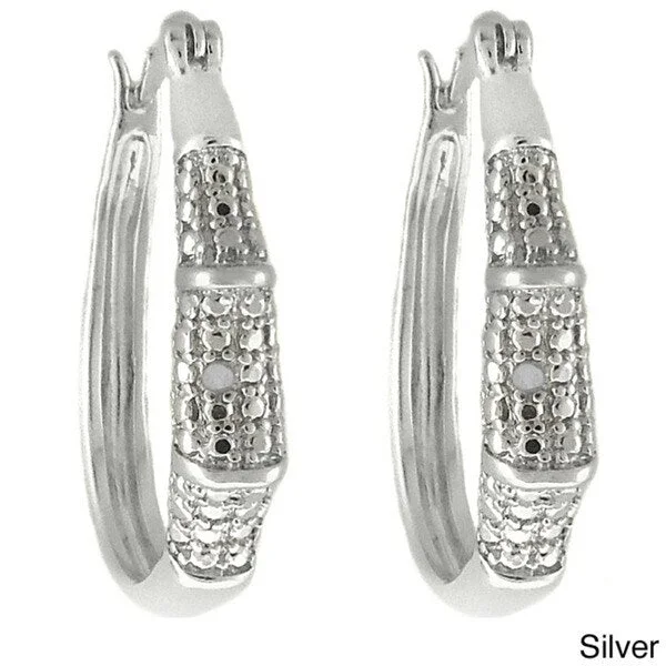 Drop Earrings with Debossed Designs -Finesque 18k Gold or Silver Overlay Diamond Accent Bamboo Hoop Earrings