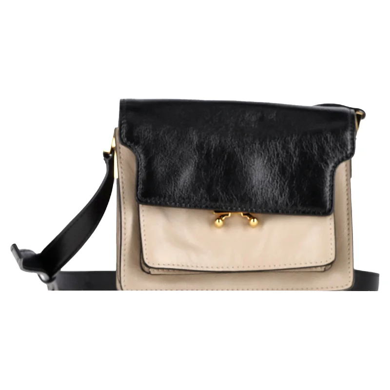 Handle bags with wide openings for access -Marni Trunk Mini Color-Block Shoulder Bag in Beige Leather