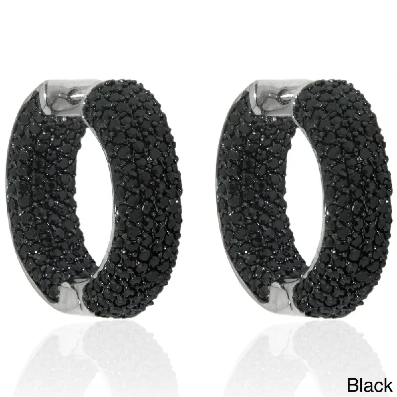 Drop Earrings with Vine Designs -Dolce Giavonna Silverplated Black or White Cubic Zirconia 24.5mm Inside-out Hoop Earrings