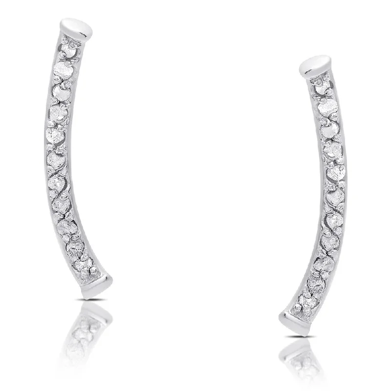 Maximalist Drop Earrings for Bling -Finesque Sterling Silver 1/8ct TDW Diamond Curved Climber Earrings