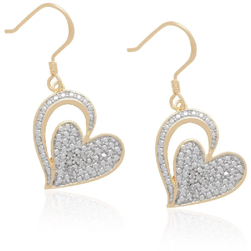 Drop Earrings with Etched Designs -Finesque Two Tone Sterling Silver Diamond Heart Dangle Earrings