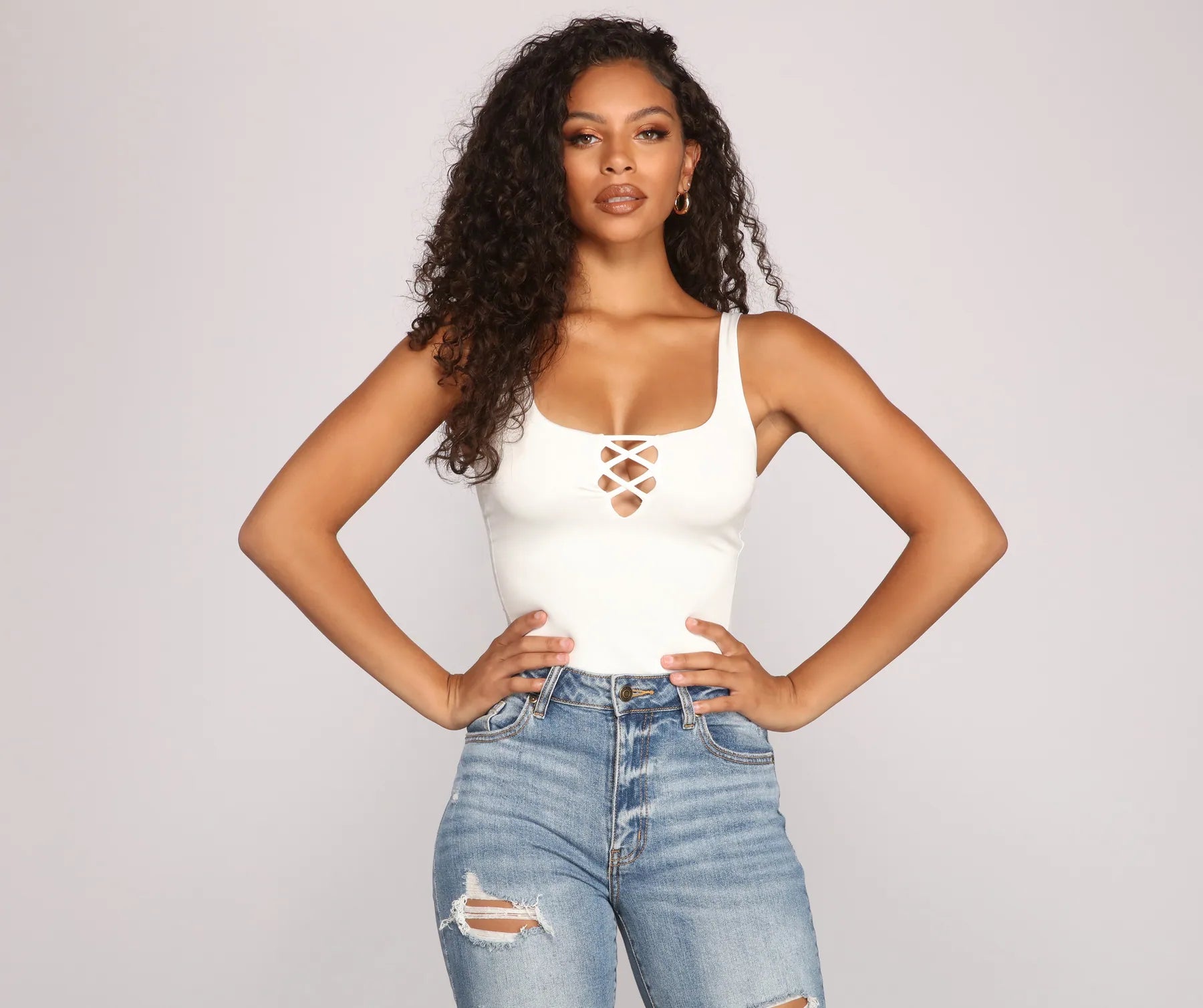 Tight off-shoulder knit top for women with cozy feel and stylish look-Keep It On-Trend Strappy Bodysuit