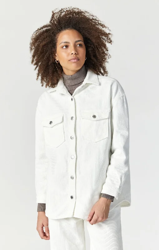 Beach Blouses for Vacation -LIVIA OVERSIZED DENIM SHIRT IN OFF-WHITE CORD