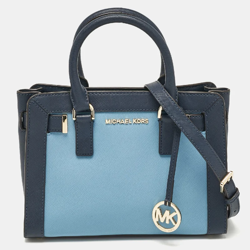 Handle bags with pastel colors for softness -Michael Kors Two Tone Blue Leather Small Dillon Tote