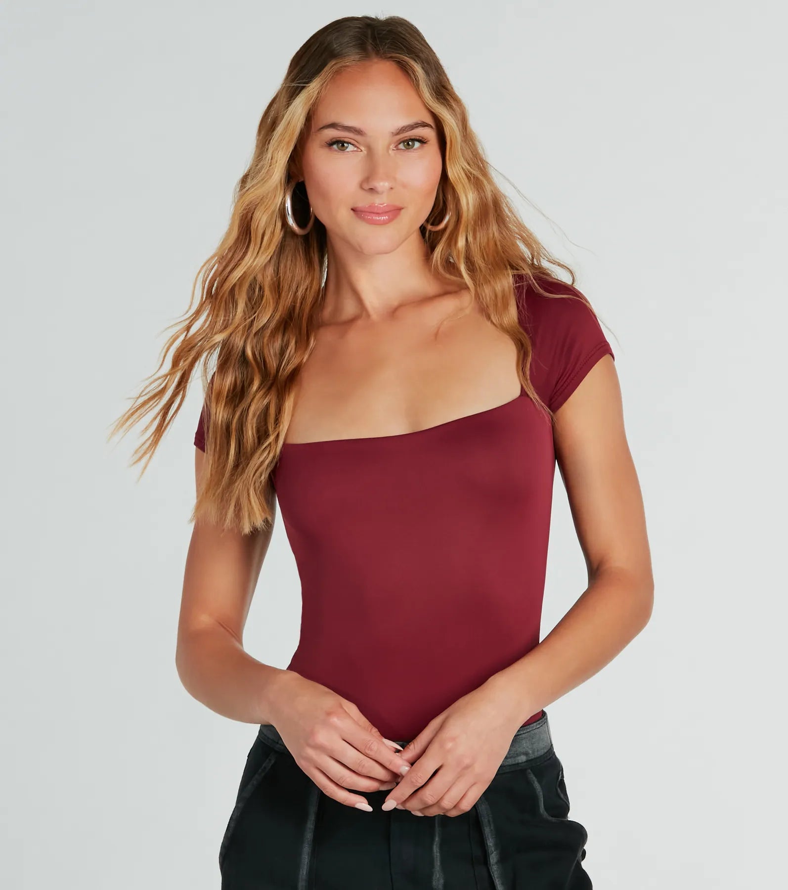 Trendy tight knit top for women with ribbed texture and flattering silhouette-Smooth Silhouette Short Sleeve Bodysuit