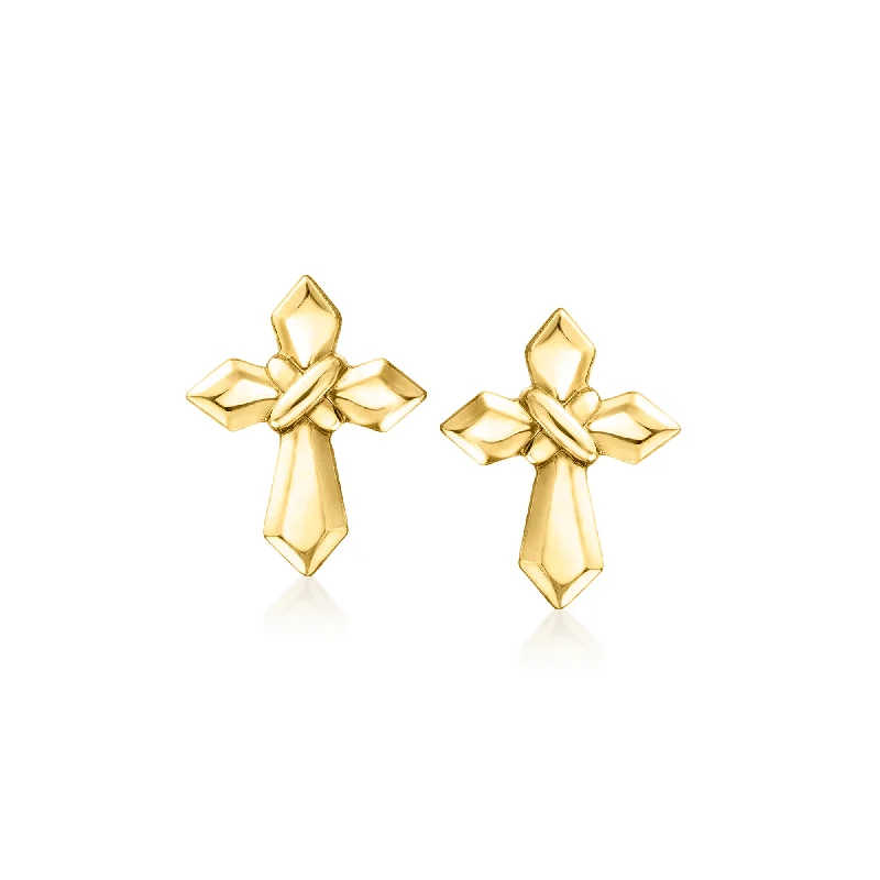 Drop Earrings for Concert Look -Canaria Italian 10kt Yellow Gold Petite Cross Earrings