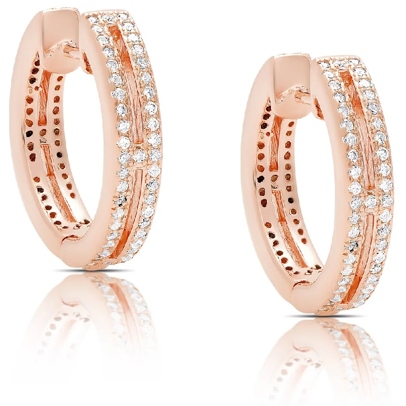 Gemstone and Diamond Drop Earrings for Opulence -Dolce Giavonna Rose Gold Over Silver or Sterling Silver Cubic Zirconia Hoop Earrings