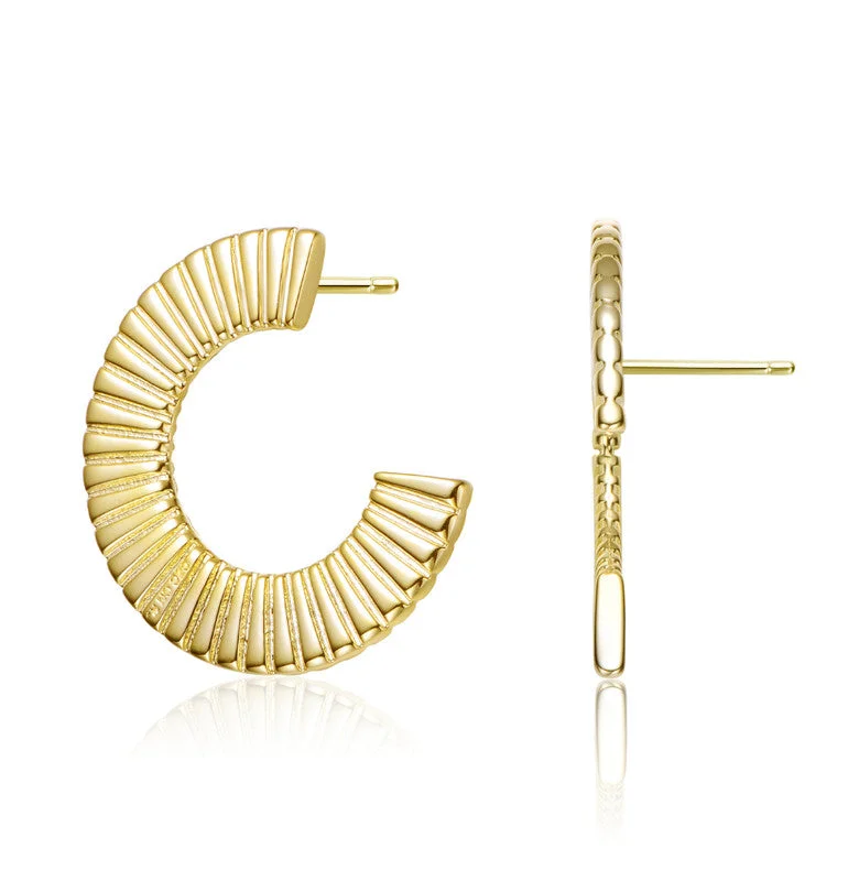 Drop Earrings with Star Motifs -Rachel Glauber 14k Gold Plated Ribbed Open Circle Drop Earrings