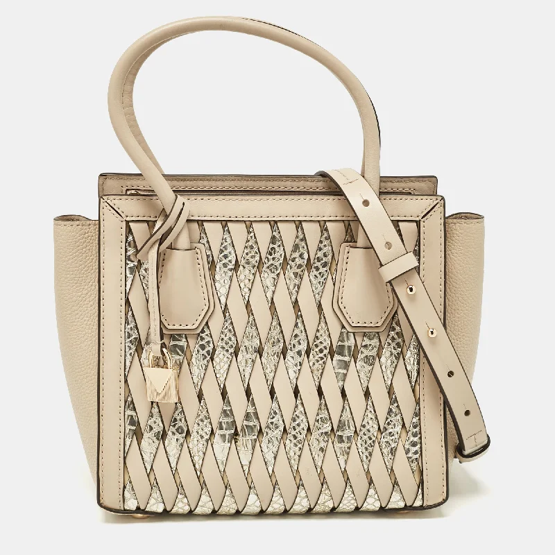 Leather handle bags for elegant daily carry -Michael Kors Beige Leather Mercer Studio Tote