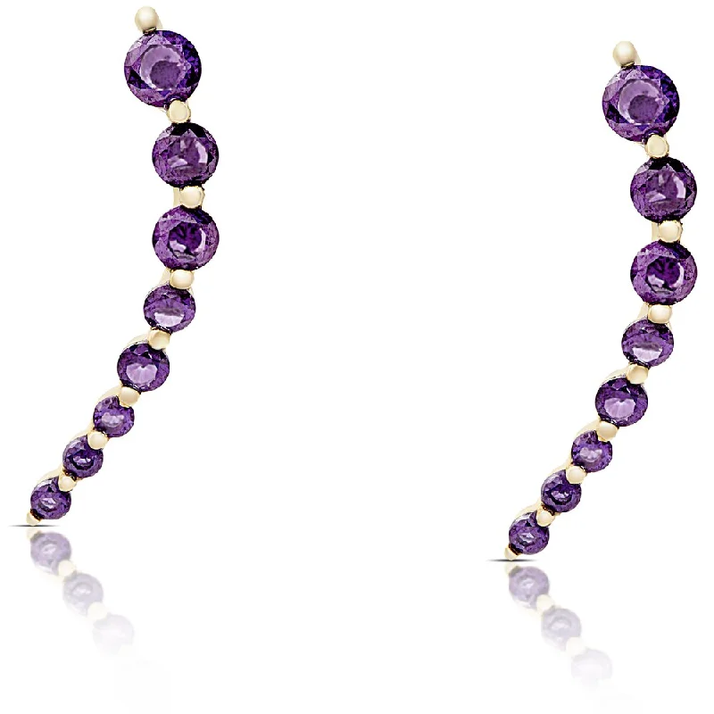 Drop Earrings for Yoga Session -Dolce Giavonna Gold Over Sterling Silver Graduated Simulated Amethyst Crawler Earrings