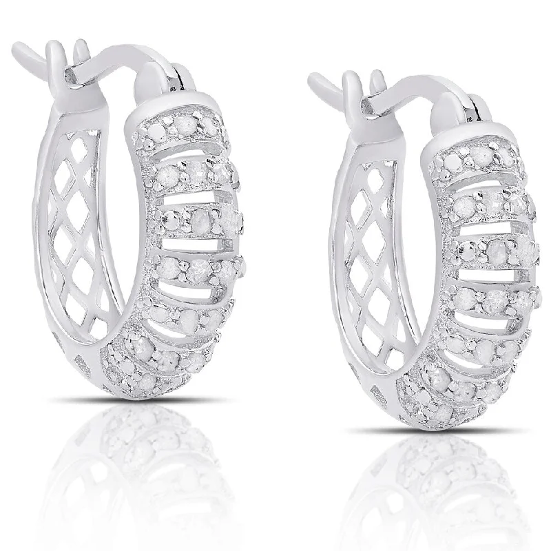 Square Drop Earrings for Modern -Finesque Sterling Silver 1/4ct Tw Diamond Hoop Earrings