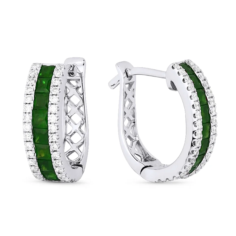 Clip On Drop Earrings for Non Pierced -0.53Ct Emerald Hoops Earrings In 14K White Gold