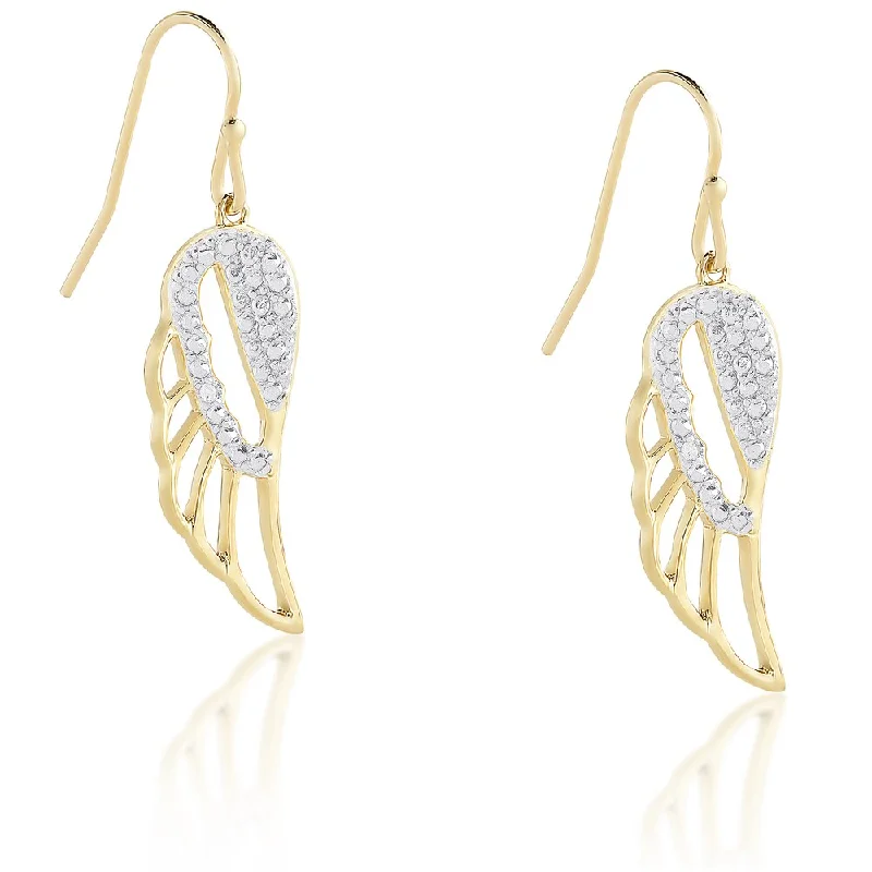 Maximalist Drop Earrings for Bling -Finesque Sterling Silver or Gold Over Silver Diamond Dangling Angel Wing Earrings