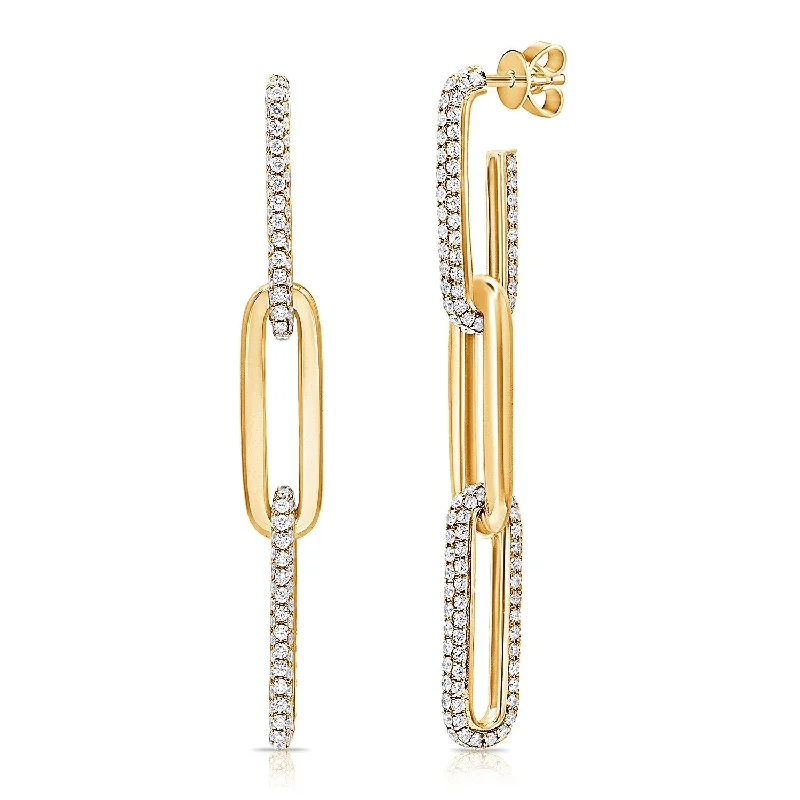 Leverback Drop Earrings for Comfort -Joelle Collection Diamond Pave 3.75 ct. t.w. Paperclip Link Drop Chain Earrings 14K Gold