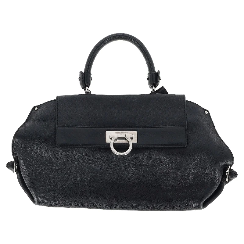 Foldable handle bags for easy storage convenience -Ferragamo Medium Sofia Satchel Bag in Black Leather