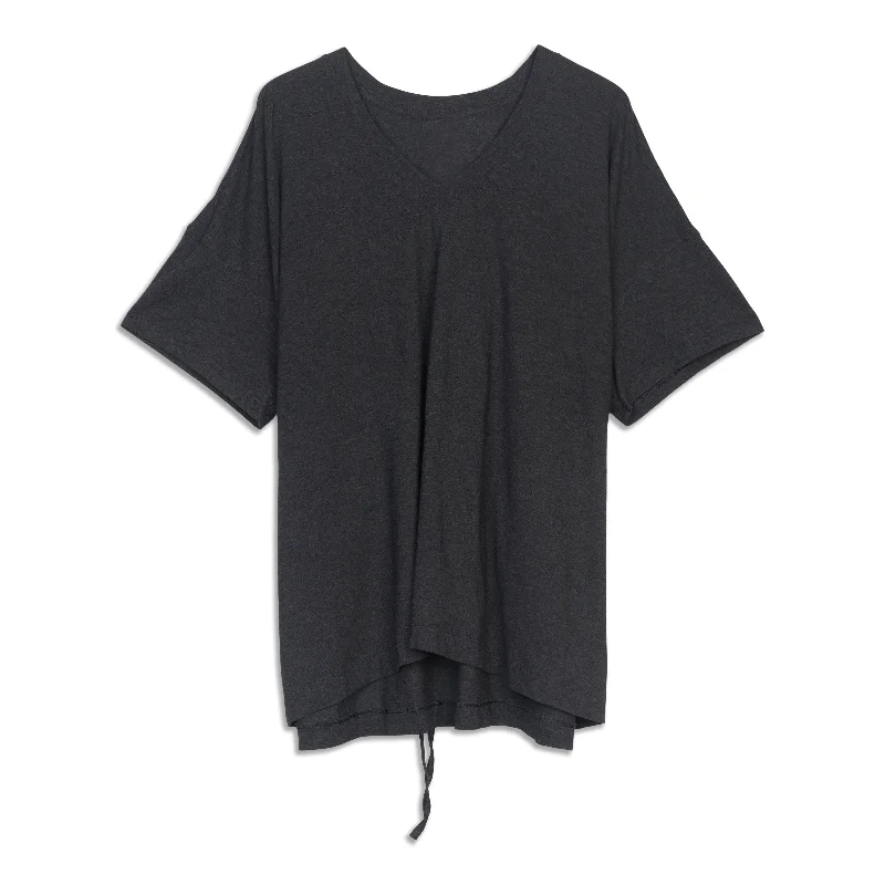 High Neck Blouses for Modest -Side Tie V-Neck T-Shirt - Resale