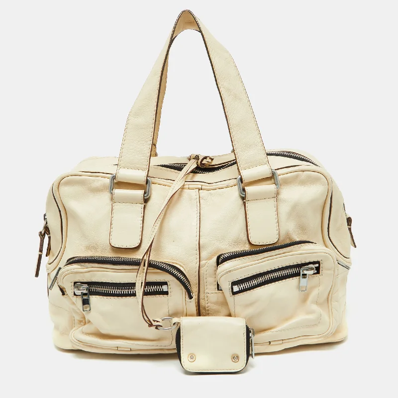 Handle bags with floral embroidery for detail -Chloe Cream Leather Betty Zip Satchel