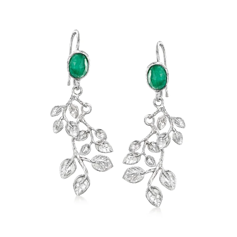 Detachable Drop Earrings with Charms -Ross-Simons Emerald Leaf Drop Earrings in Sterling Silver