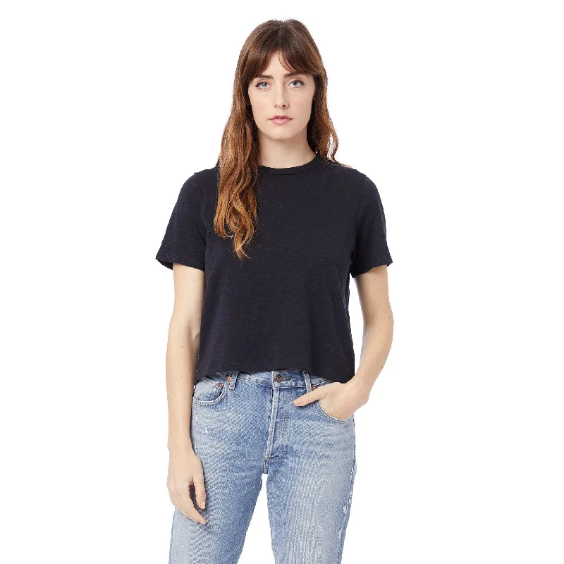 Punk Blouses with Spikes -Hayes Organic Slub Cropped T-Shirt (Black)