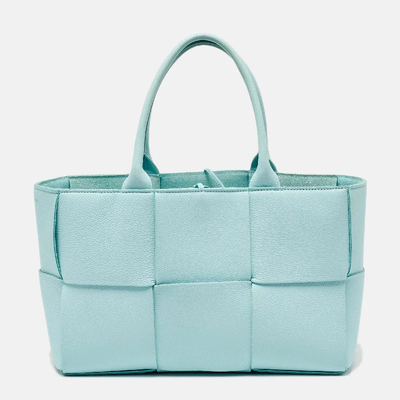 Vegan leather handle bags for eco-friendly chic -Bottega Veneta Light Blue Leather Small Arco Tote