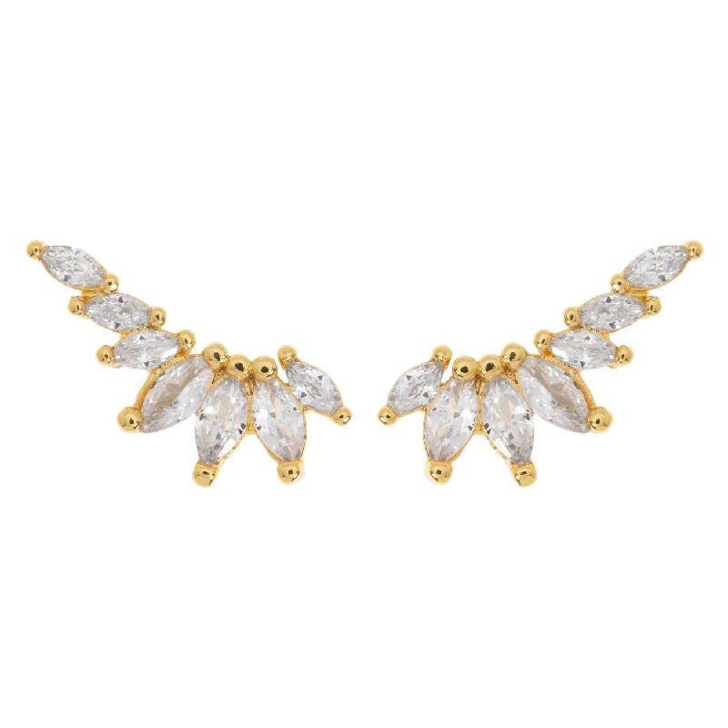 Drop Earrings for Formal Attire -Zubi - Crystal Leaf Ear Climber Earrings