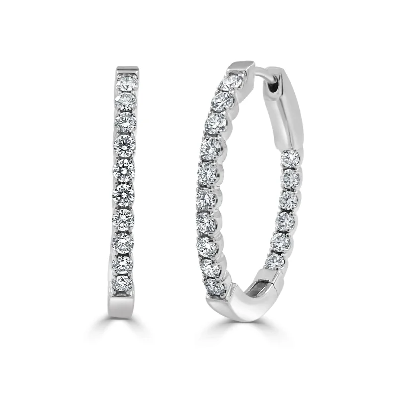 Retro Drop Earrings for Nostalgia -Joelle Collection Diamond Oval 1.05 CT TDW Hoop Earrings 1" 14K White Gold Earring's