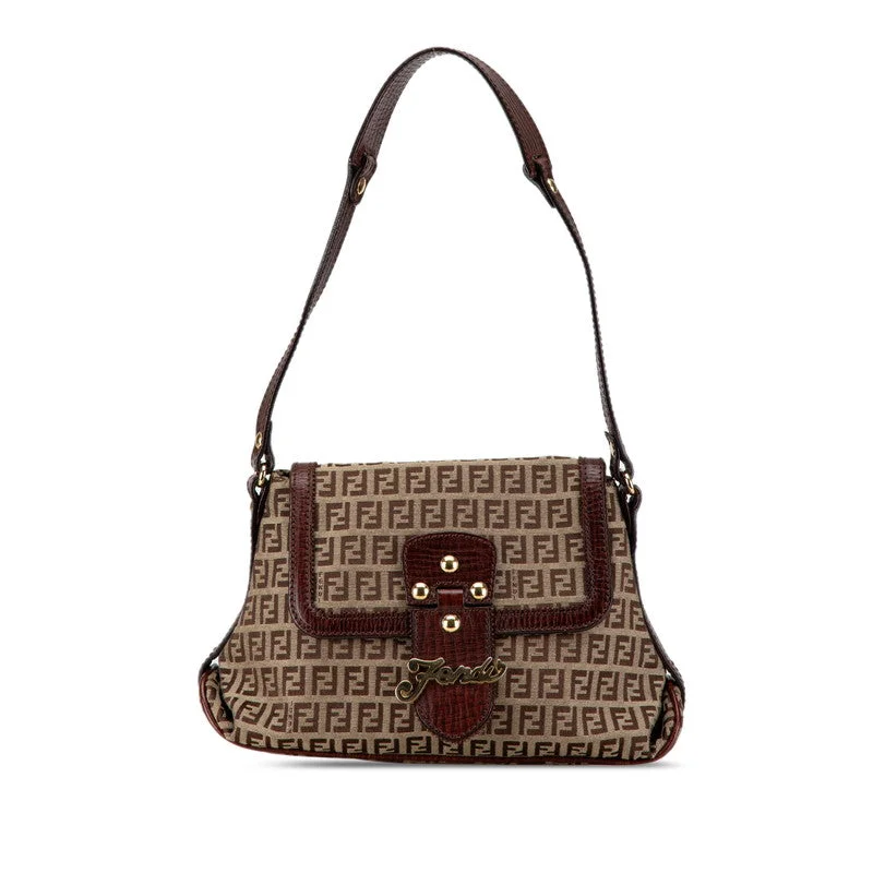 Handle bags with modern logos for branding -Fendi Zucchino Canvas Leather Handbag