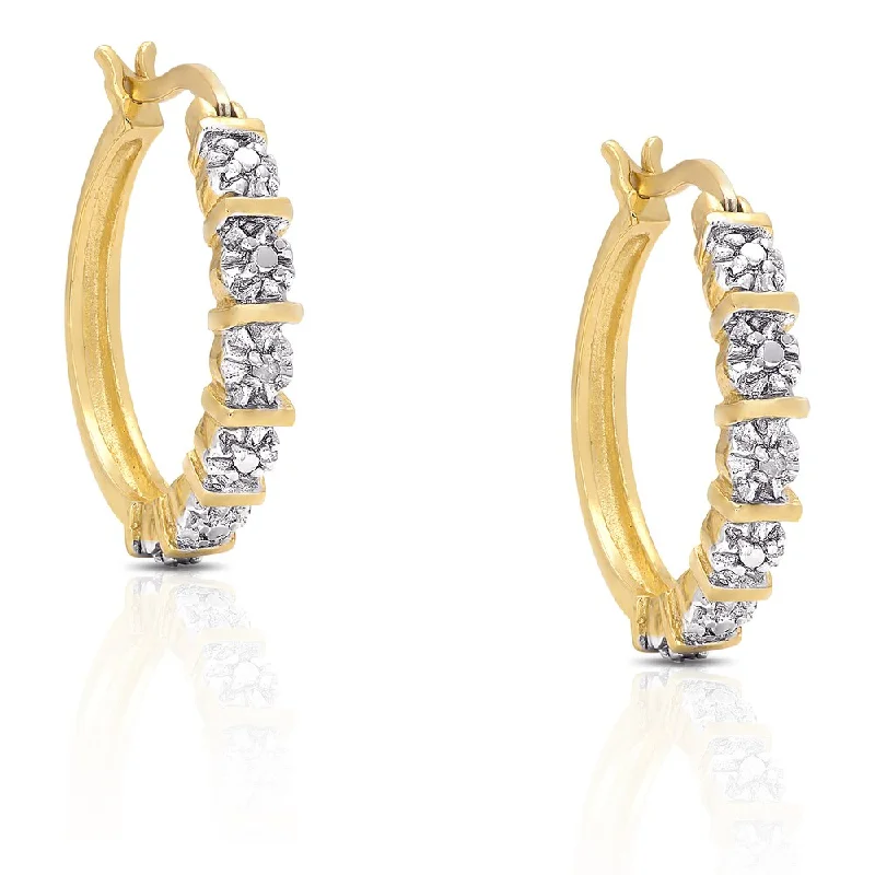 Gold Drop Earrings for Women -Finesque Gold Over Sterling Silver Diamond Accent Hoop Earrings