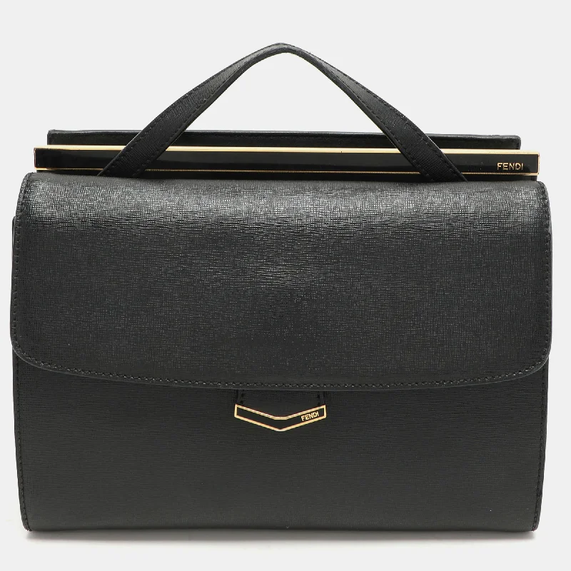 Handle bags with rugged canvas for outdoors -Fendi Black Leather Small Demi Jour Top Handle Bag